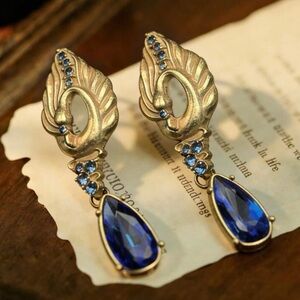 Elegant Gold and Blue Teardrop Earrings